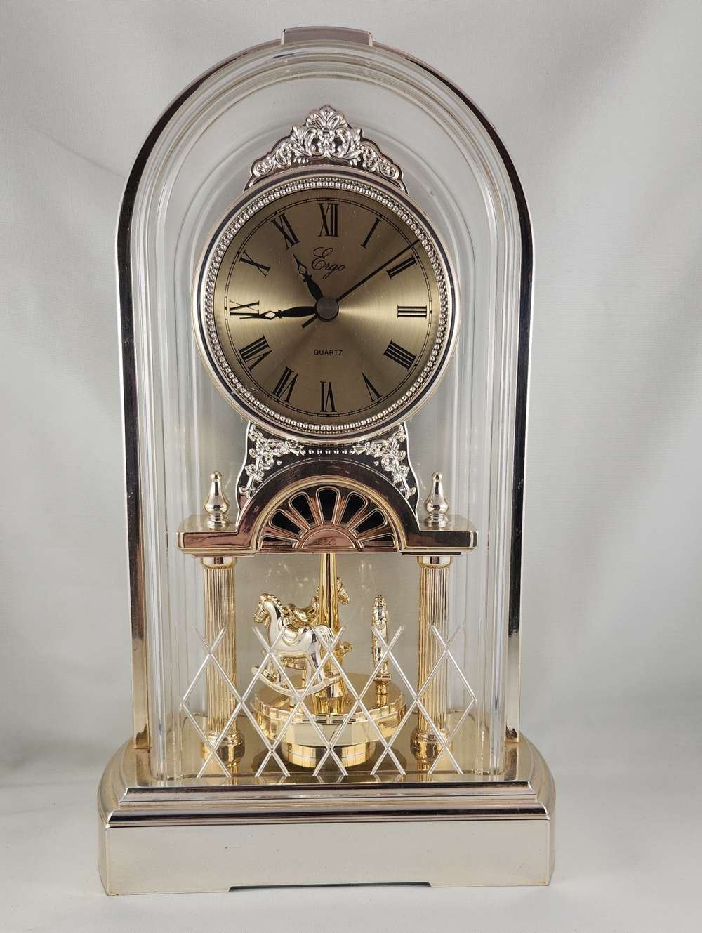 ERGO Quartz Anniversary Clock Carousel Horses Acrylic Dome Clock VTG 80s Works - Picture 14 of 14